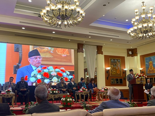 Nepal PM speaking at workshop