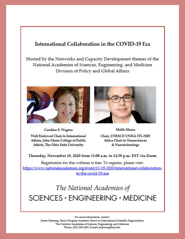 International Collaboration in the COVID-19 Era - Webinar with Caroline S. Wagner and Malik Maaza